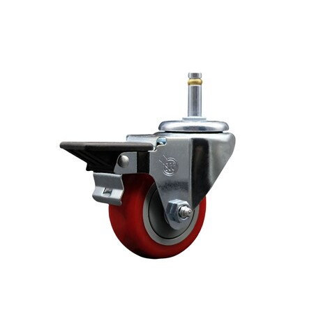 Service Caster 3'' Red Polyurethane Wheel Swivel 7/16'' Grip Ring Stem Caster with Brake SCC-GR20S314-PPUB-RED-PLB-716138